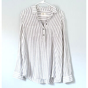 Marine Layer Top Size XL Black White Striped Linen Rayon Popover Classic Coastal